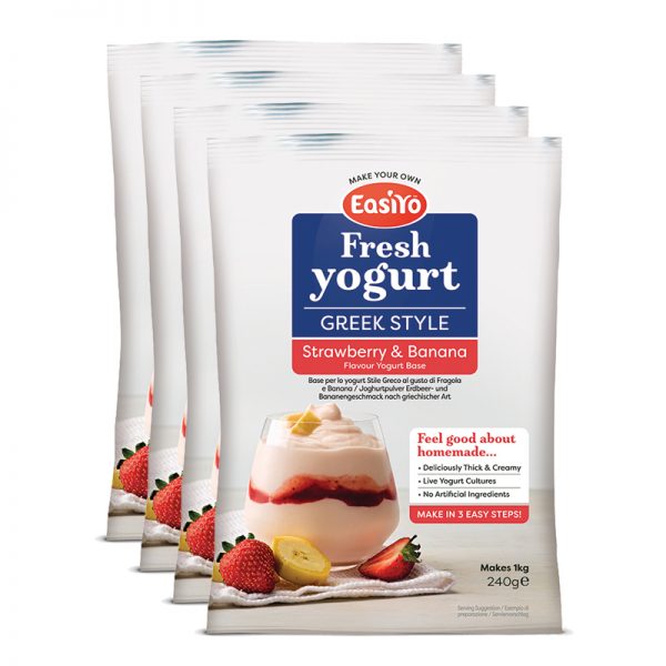 EasiYo Greek Style Strawberry & Banana Yoghurt (4x)