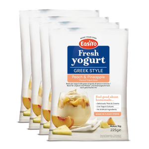 Creamy Greek style yoghurt with peach and pineapple flavour for homemade desserts.
